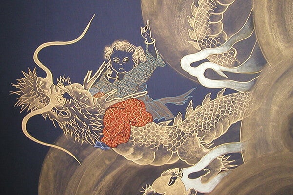 童子騎龍図（100cm×100cm）